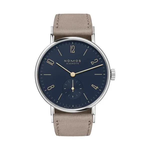 Nomos Montre NOMOS Tangente mécanique cadran bleu nuit bracelet cuir beige 35 mm