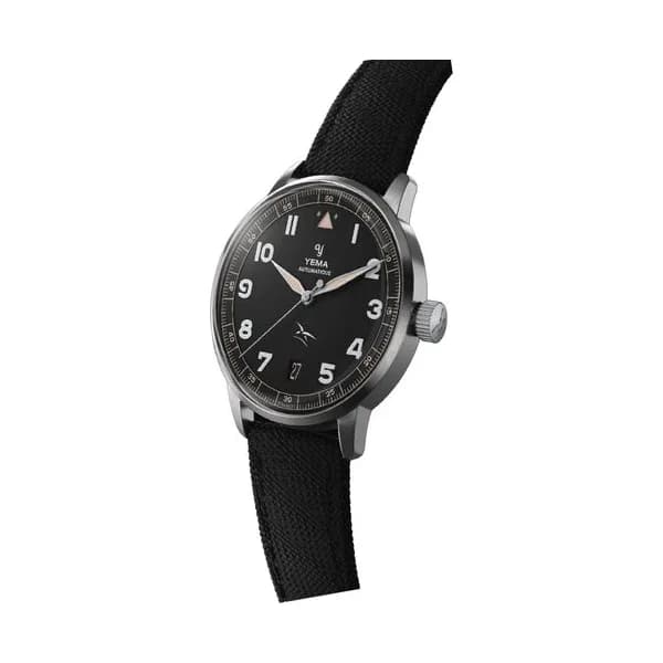 Yema Montre Yema Flygraf Flieger AAE automatique cadran noir bracelet tissu noir 40 mm