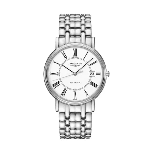 Longines Montre Longines Présence automatique cadran blanc bracelet acier 38,5 mm