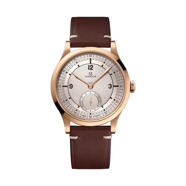 Omega Montre Omega Specialities BG 859 Bronze Gold Paris 2024 mécanique cadran argent bracelet cuir brun 39 mm