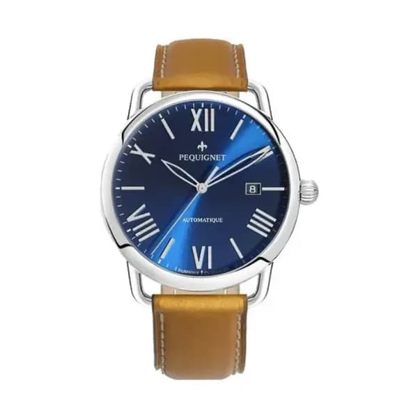 Pequignet Montre Equus Origine Cadran bleu 4755473 cuir gold