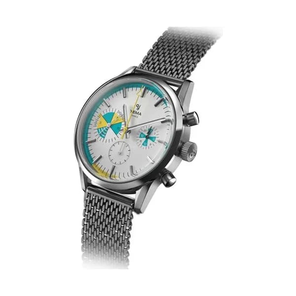 Yema Montre Yema Yachtingraf Croisière Meca-Quartz cadran blanc bracelet acier milanais 38,5 mm