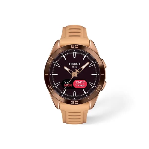 Tissot Montre Tissot T-Touch Connect Sport Solar Titane PVD Or Rose bracelet silicone rose 43 mm