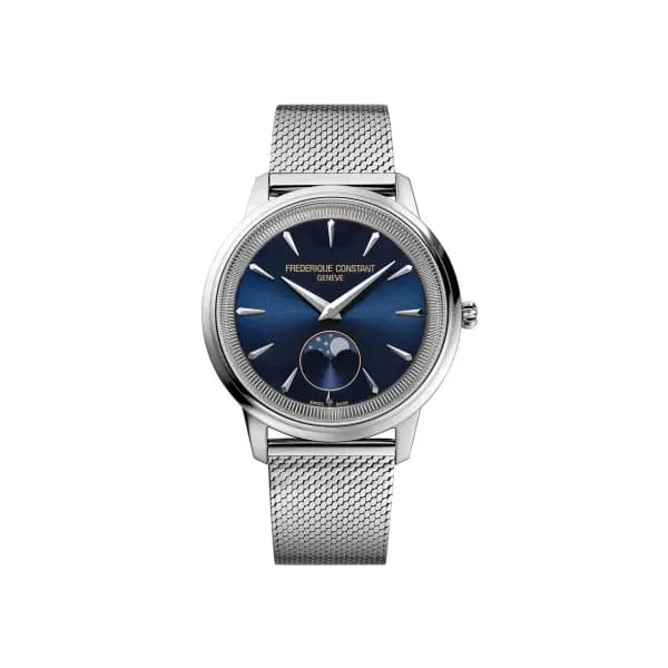 Frédérique Constant Montre Frédérique Constant Moneta Moonphase Quartz Cadran Bleu marine Bracelet Acier Maille Milanaise - FC-206N3S6B