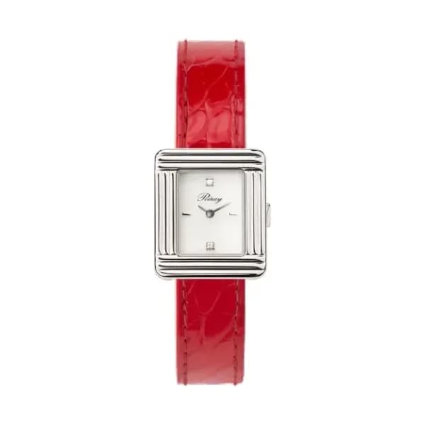 Poiray Montre Poiray Ma Première Mini Acier Cadran Serti Bracelet Alligator Rouge