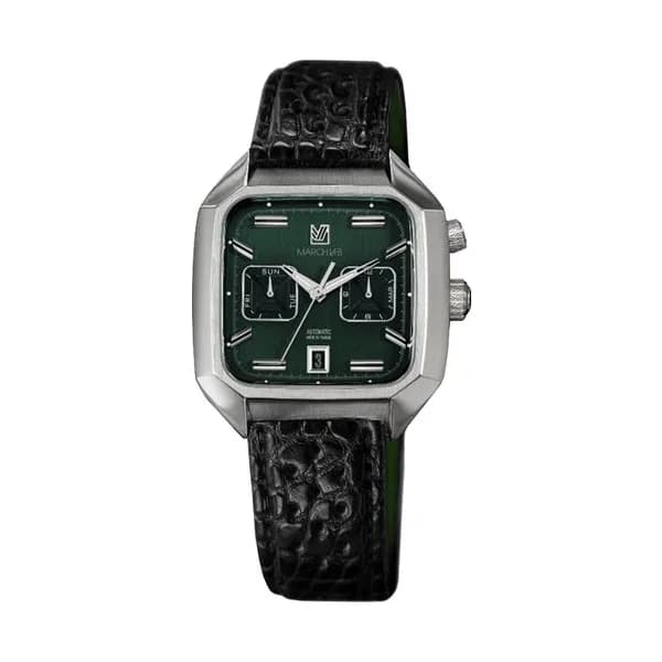 March LA.B Montre March LA.B AM2 Calendar Grall automatique cadran vert bracelet alligator perforé noir 41 mm