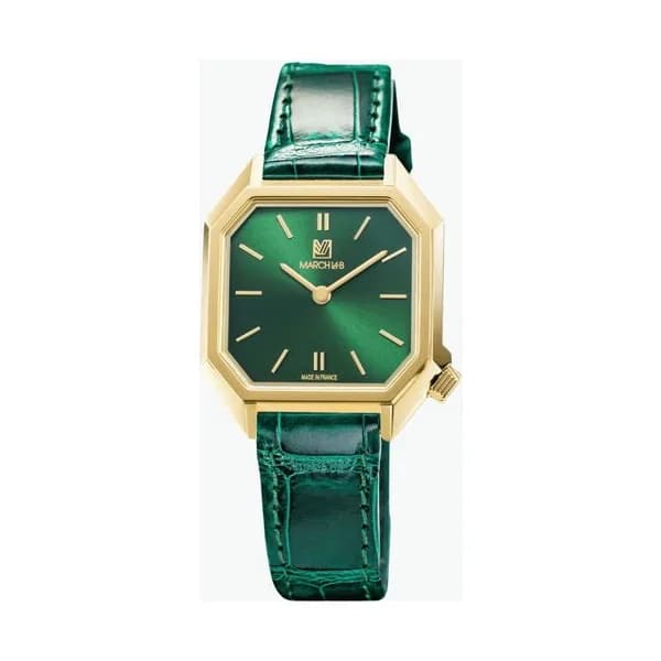 March LA.B Montre March LA.B Milady Mansart Electrique Emerald quartz bracelet alligator vert 28 mm