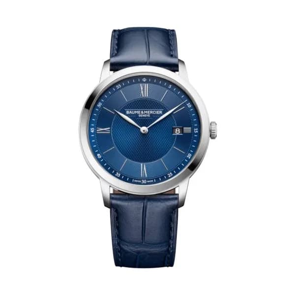 Baume & Mercier Montre Baume et Mercier Classima quartz cadran bleu bracelet cuir bleu 40 mm