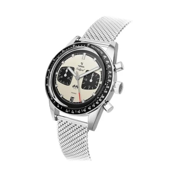 Yema Montre Yema Rallygraf Meca-Quartz cadran crème bracelet acier maille milanaise 39 mm