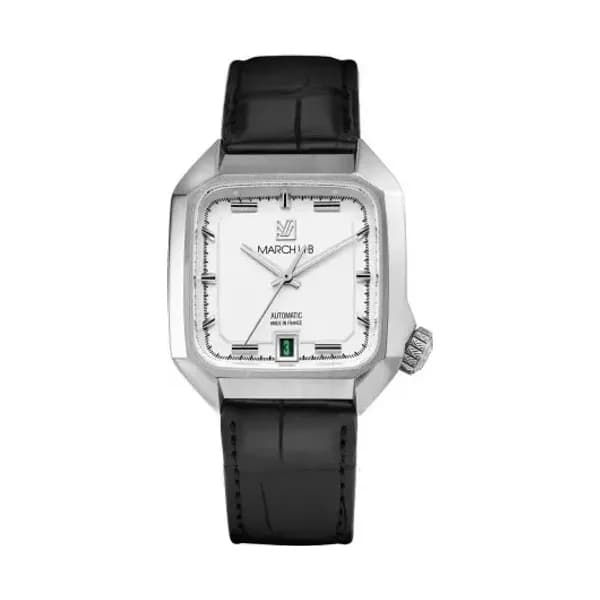 March LA.B Montre MARCH LA.B AM2 Slim Automatique White Bracelet Alligator Noir