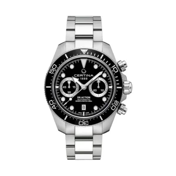 Certina Montre Certina DS Action Diver Chrono Cadran Noir Bracelet Acier inoxydable