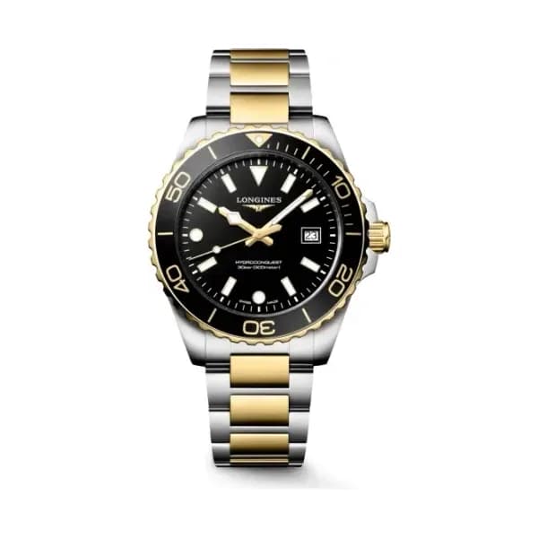 Longines Montre Longines HydroConquest 42mm Quartz Acier &amp; PVD Or Jaune Cadran Noir Sablé
