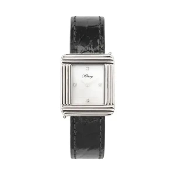 Poiray Montre Poiray Ma Première Cadran Blanc Serti Bracelet Alligator Noir