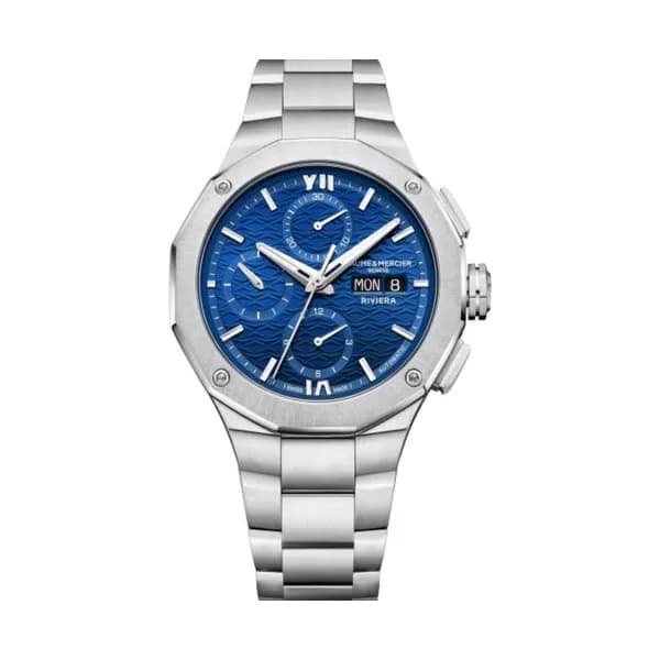Baume & Mercier Montre Baume et Mercier Riviera Chronographe automatique cadran bleu bracelet acier 41 mm