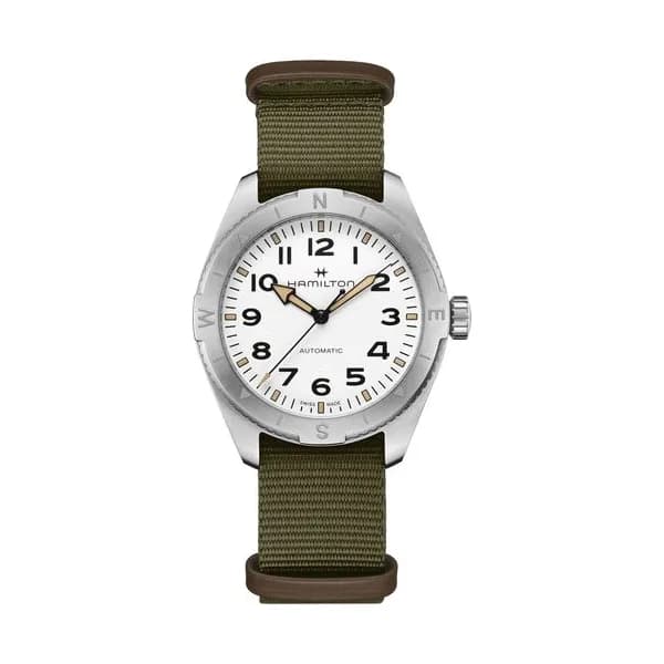 Hamilton Montre Hamilton Khaki Field Expedition automatique cadran blanc bracelet NATO vert 41 mm