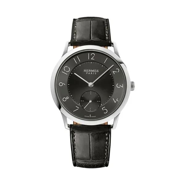 Hermès Montre HERMÈS Slim d'Hermès Grand Modèle automatique cadran noir bracelet cuir noir 39,5 mm
