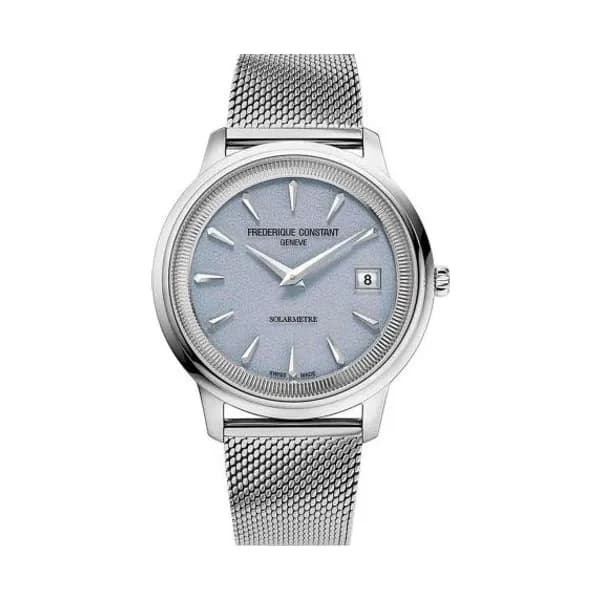 Frédérique Constant Montre Frédérique Constant Classics Moneta Solarmetre Quartz Solaire Cadran Bleu Bracelet Acier Maille Milanaise - FC-120LB3S6-2
