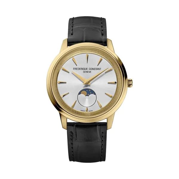 Frédérique Constant Montre Frédérique Constant Classics Moneta Moonphase PVD or jaune quartz cadran argent bracelet cuir 37 mm