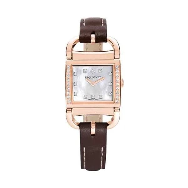 Pequignet E. Montre Pequignet Attellage Quartz - Cadran Nacre Blanc - Bracelet Marron - 5896509CD