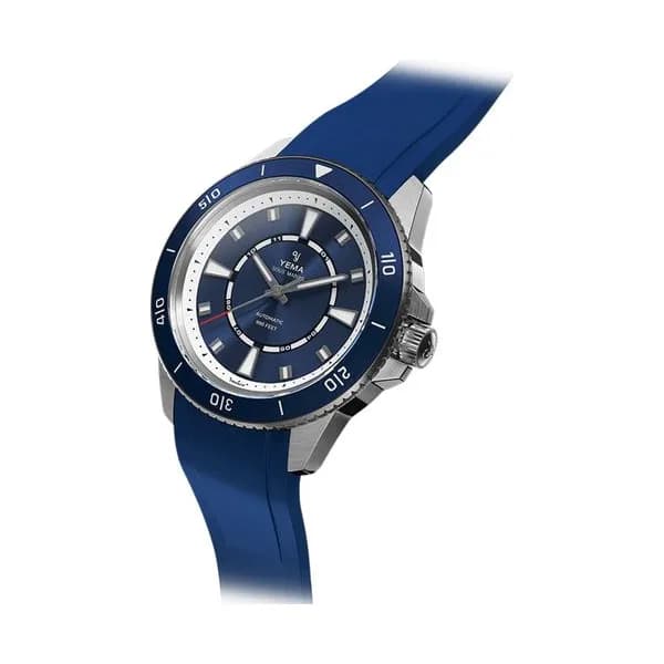 Yema Montre Yema Sous-Marine automatique cadran bleu bracelet caoutchouc bleu 40,5 mm