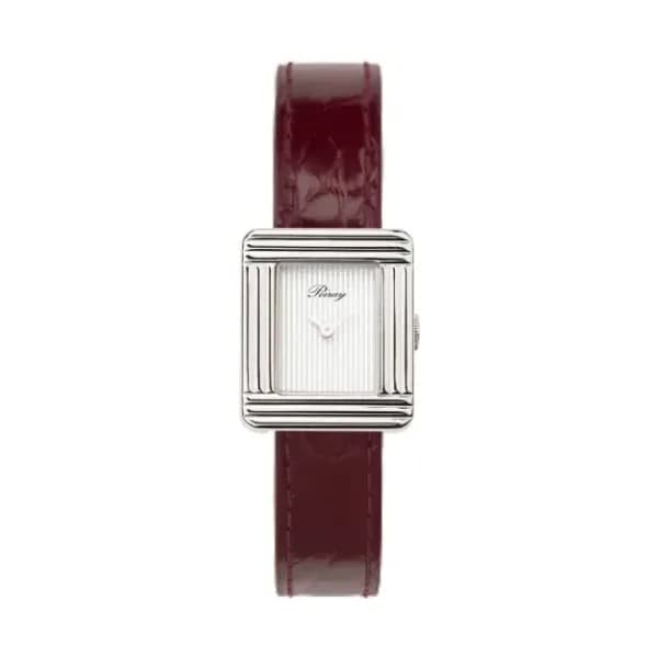 Poiray Montre Poiray Ma Première Mini Acier Cadran Ligné Bracelet Alligator Bordeaux