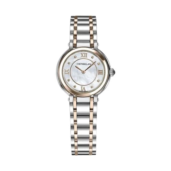 Michel Herbelin Montre Michel Herbelin Galet Acier et Plaqué Or Rose 28 mm - 17430BTR59