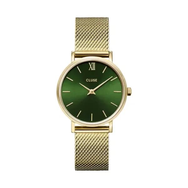 Cluse Minuit Watch Mesh, Green, Gold Colour