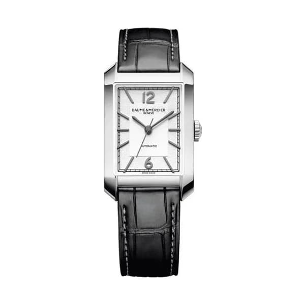Baume & Mercier Montre Baume et Mercier Hampton automatique cadran argenté bracelet cuir alligator noir
