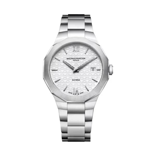 Baume & Mercier Montre Baume et Mercier Riviera quartz cadran blanc bracelet acier 39 mm