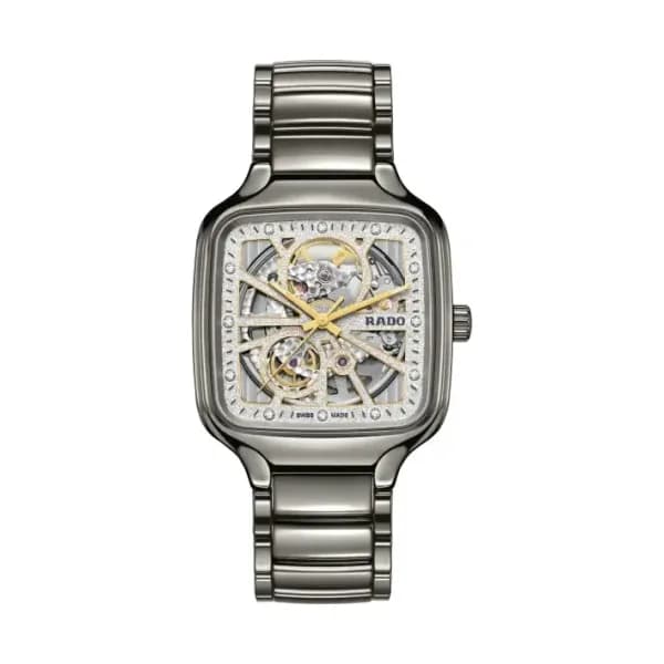 Rado Montre Rado True Square Open Heart Sparkling Automatique Cadran Rhodium Gris Bracelet Plasma