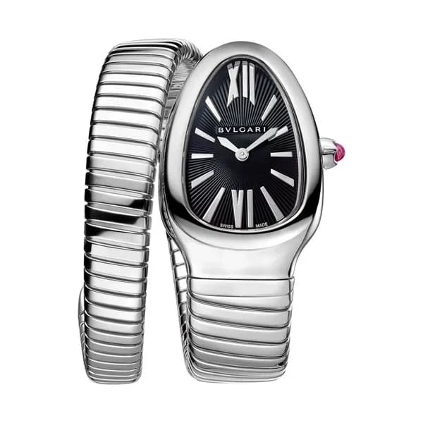 Bulgari Montre Bulgari Serpenti Tubogas quartz cadran noir bracelet acier 35 mm
