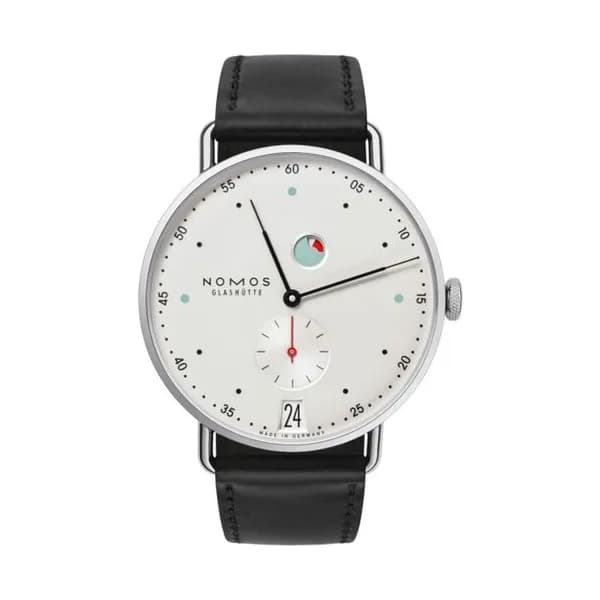 Nomos Montre NOMOS Metro date mécanique réserve de marche bracelet cuir noir interchangeable 37 mm