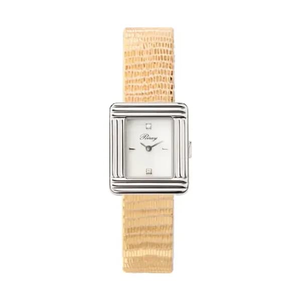 Poiray Montre Poiray Ma Première Mini Acier Cadran Serti Bracelet Chèvre Doré