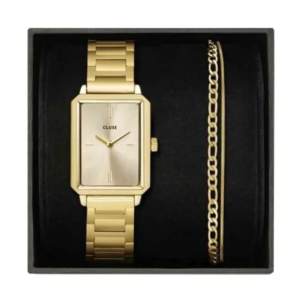 Cluse Coffret de Montre Cluse Fluette Watch Steel & Double Chain Bracelet, Full Gold Colour - CG11507