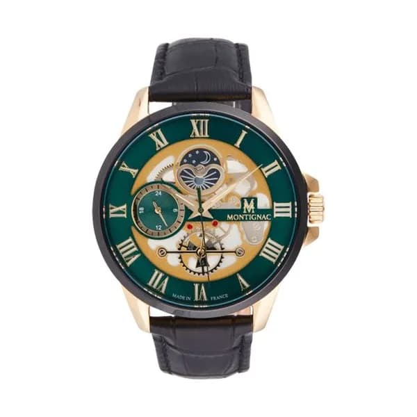 Montignac Montre Montignac Collection Rond en Cuir Noir