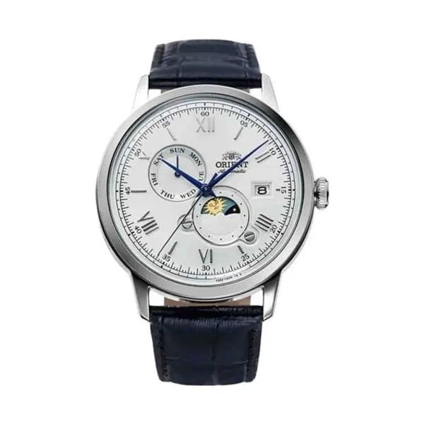 Orient Montre Orient Classic Sun & Moon Automatique Cadran Blanc Bracelet Cuir - RA-AK0802S