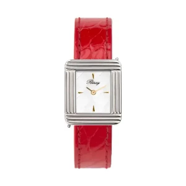 Poiray Montre Poiray Ma Première Cadran Blanc Texturé Bracelet Alligator Rouge