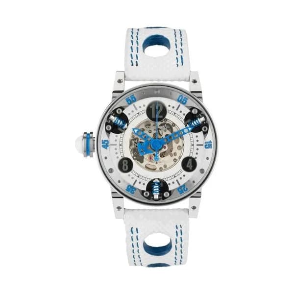 BRM Montre BRM GF7 automatique inox cadran squeletté blanc aiguilles bleues 38 mm