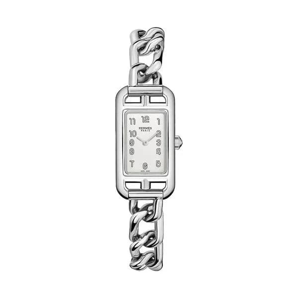 Hermès Montre HERMÈS Nantucket Petit Modèle quartz cadran argenté opalin bracelet acier 29 mm