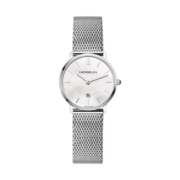 Michel Herbelin Montre Herbelin City quartz cadran nacre blanche bracelet acier maille milanaise 30,50 mm