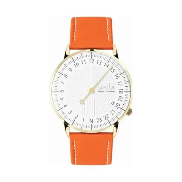 Gustave & Cie Montre 24H André Or & Blanc Cuir Orange Clémentine Surpiqué 36mm