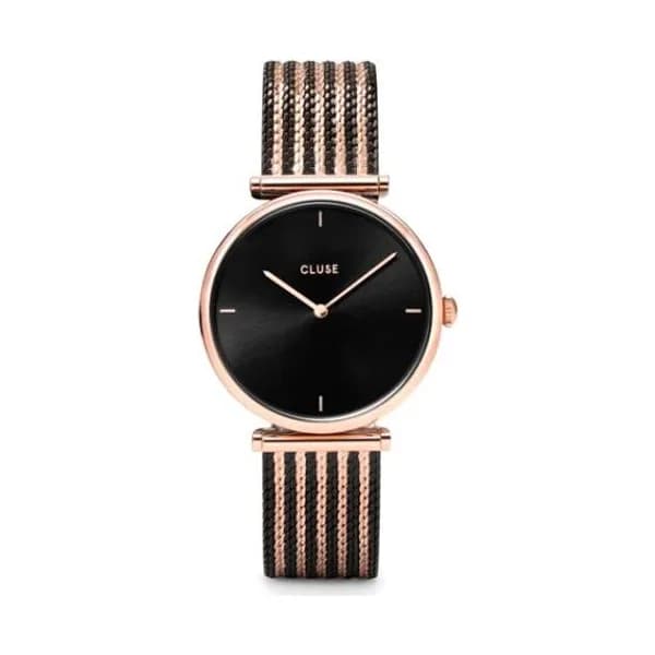 Cluse Triomphe Watch Mesh, Black, Rose Gold Colour