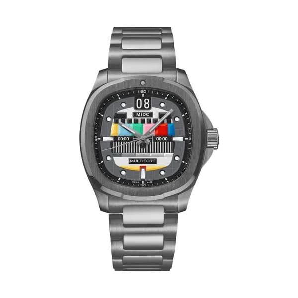 Mido Montre Mido Multifort TV Big Date S01E02 Edition Spéciale automatique cadran multicolore bracelet acier + 2 bracelets 40 mm