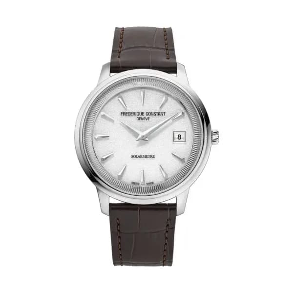 Frédérique Constant Montre Frédérique Constant Classics Moneta Solarmetre Quartz Solaire Cadran Blanc Bracelet Cuir - FC-120W3S6