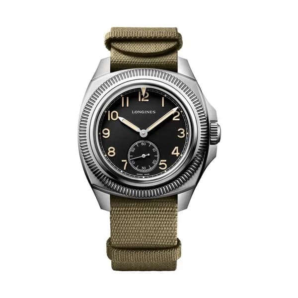 Longines Montre Longines Pilot Majetek automatique cadran noir bracelet tissu vert 43 mm