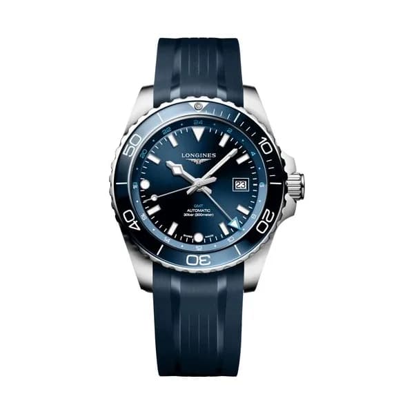 Longines Montre Longines Hydroconquest GMT automatique cadran bleu bracelet caoutchouc bleu 43 mm