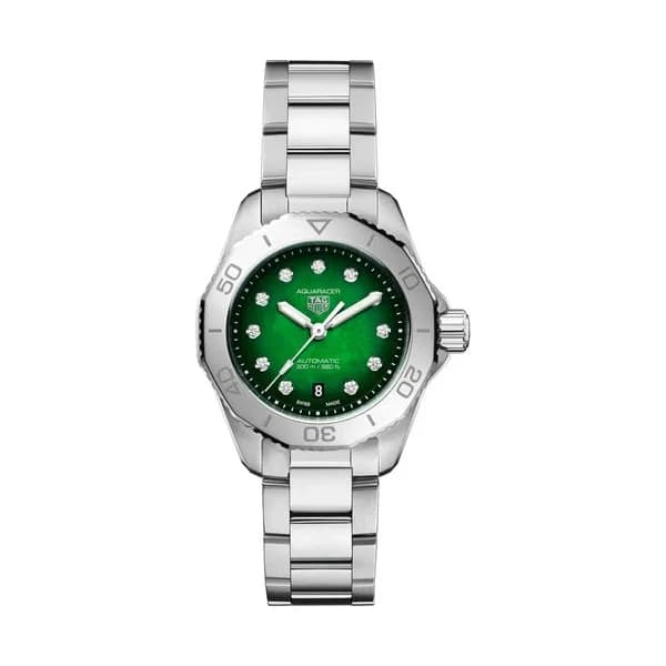 TAG Heuer Montre TAG Heuer Aquaracer 200 automatique index diamants cadran vert bracelet acier 30 mm