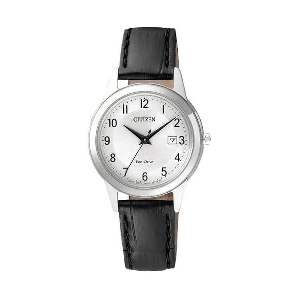 Citizen Montre Citizen Sports Ladies Eco-Drive cadran argenté bracelet cuir noir 29,5 mm