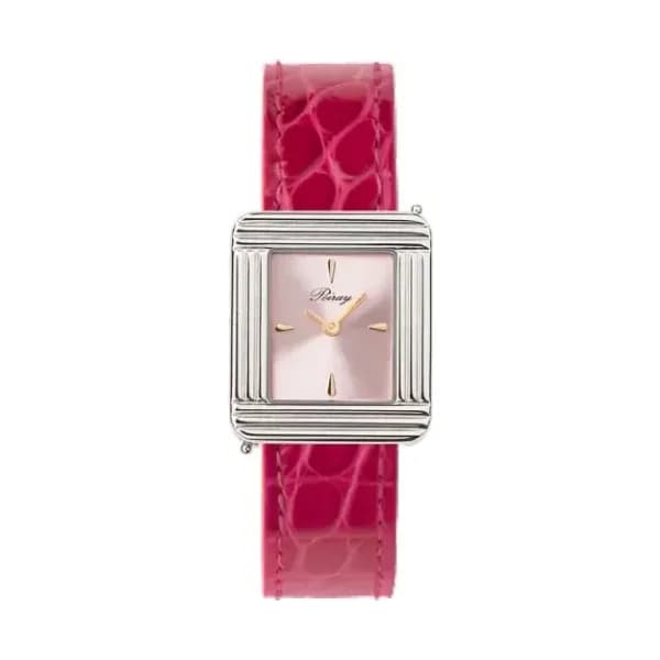 Poiray Montre Poiray Ma Première Acier Cadran Rose Bracelet Alligator Rose