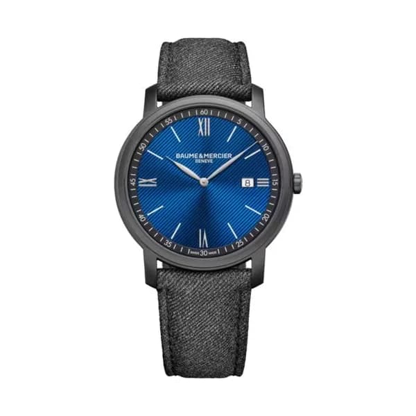 Baume & Mercier Montre Baume et Mercier Classima quartz cadran bleu bracelet toile gris 42 mm